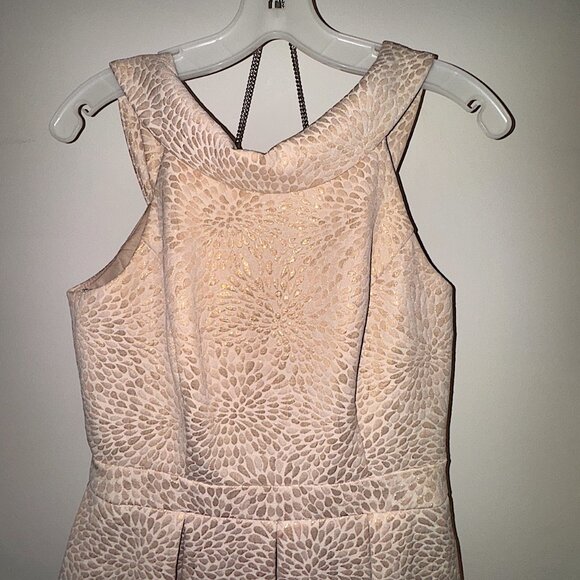 David's Bridal Cream Gold brocade short sleeveless formal Sz 6 with purse - Picture 4 of 16